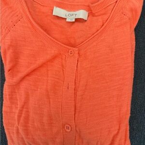 LOFT Orange Cardigan Sweater V-Neck Fine Knit